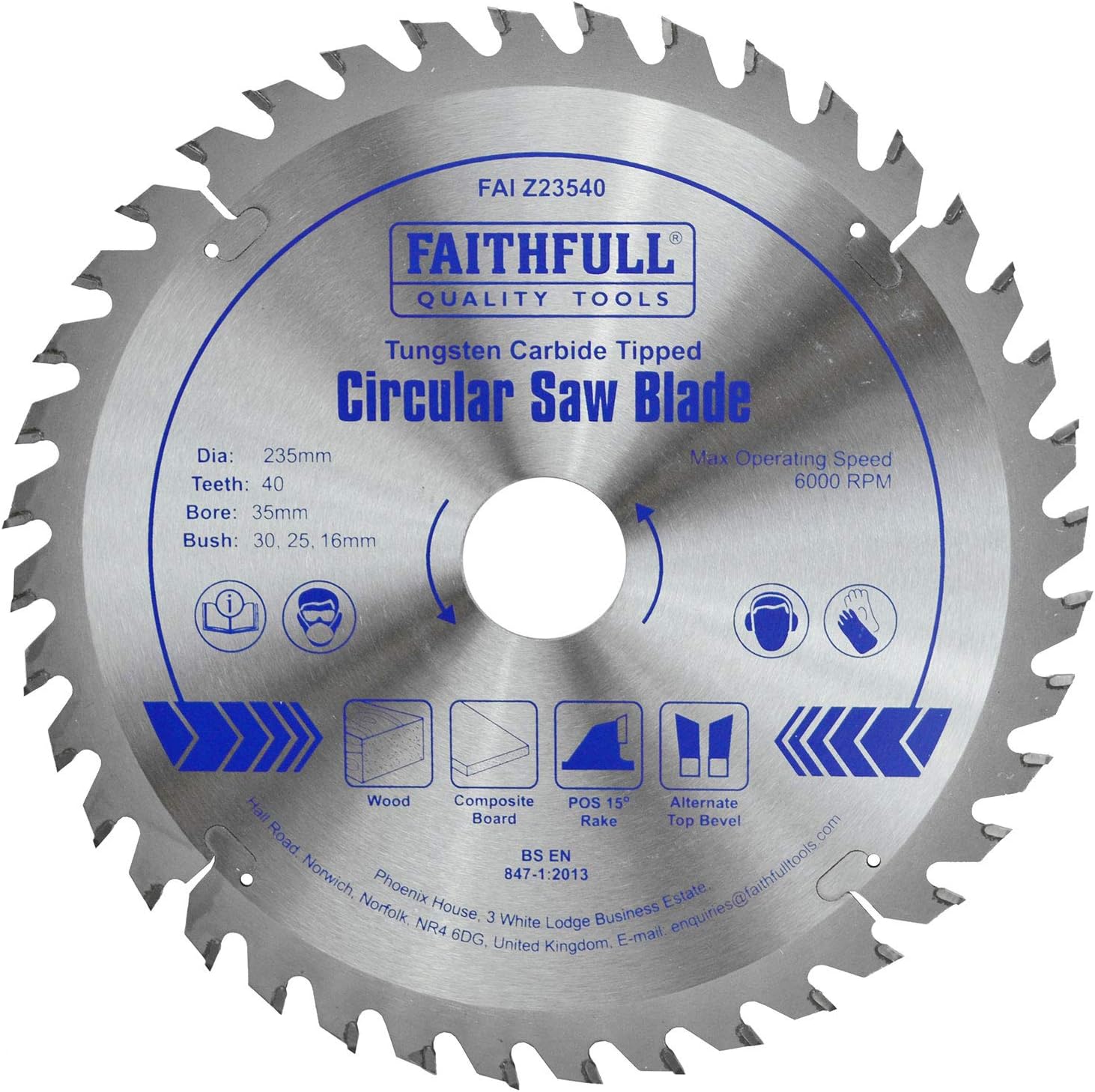 Faithfull FAIZ23540 TCT Circular Saw Blade 235 mm x 35 mm Bore x 40 Teeth