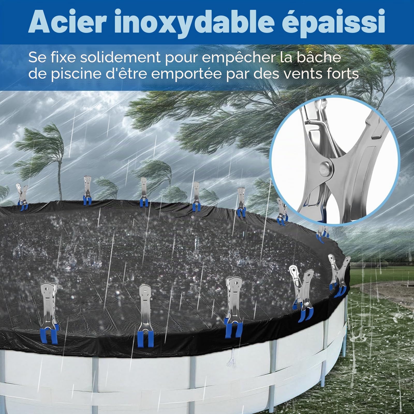 10 Pinces de Fixation pour Bâche de Piscine en Acier Inoxydable, Pinces pour Protection Piscines Hors Sol, Clips à Forte Tension Attache Bache Piscine pour Couverture de Piscine