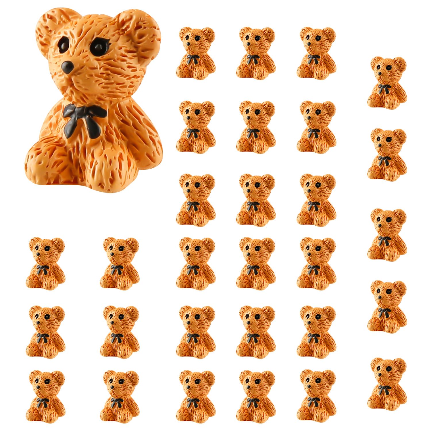 Mini Resin Teddy Bear Figurines 30PCS,Cute Tiny Animal Ornaments Brown