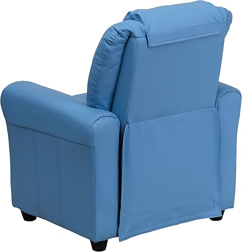 Miniatura 50 de EMMA + OLIVER Sillón reclinable infantil LeatherSoft marrón con portavasos y reposacabezas Piel suave de color café.,Vinilo beige.,negro, cuero,