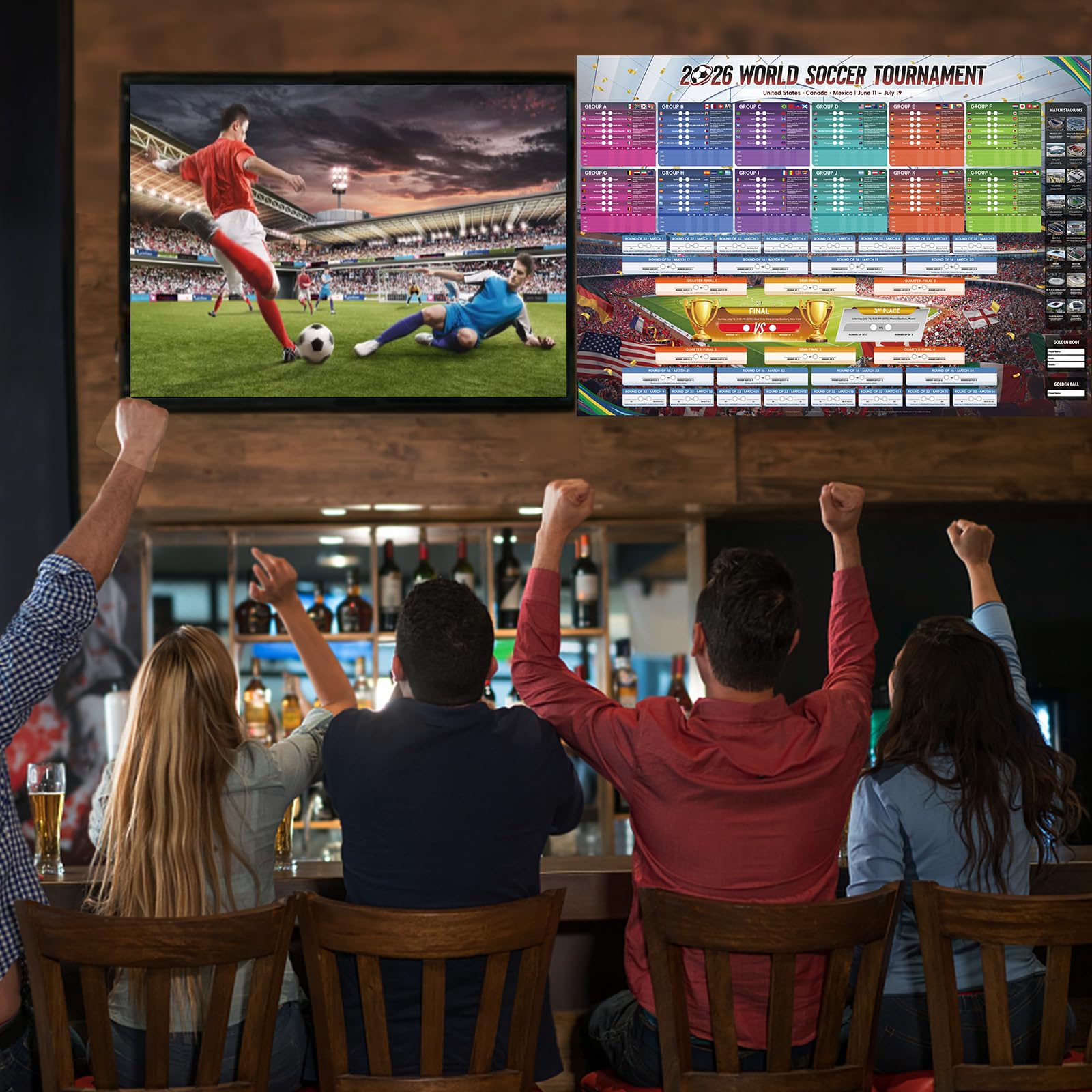 AhfuLife Extra Large Soccer Schedule Poster 2026, 39.4" x 27.6", 1 Pc Sports Calendar Wall Chart Decorations, Soccer Tournament Wallchart for Fans Home Office Bar Party Decor — view 6