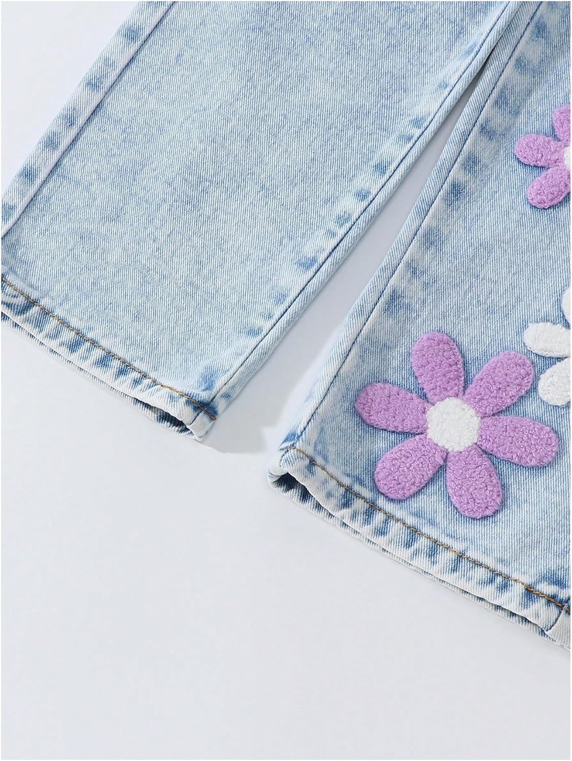 GORGLITTER Girl's Floral Baggy Wide Leg Jeans Y2K Zipper Fly Washed Denim Pants with Pockets - Image 4