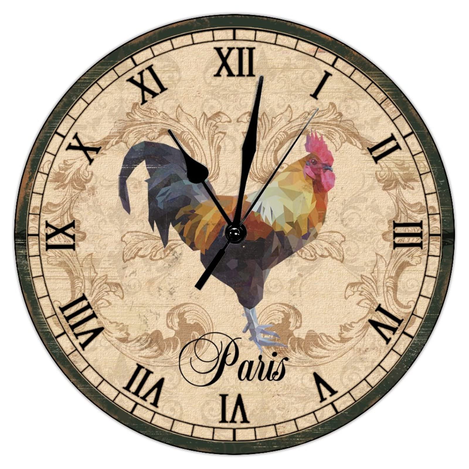 Horloge murale coq français vintage silencieuse élimine le bruit au salon rustique