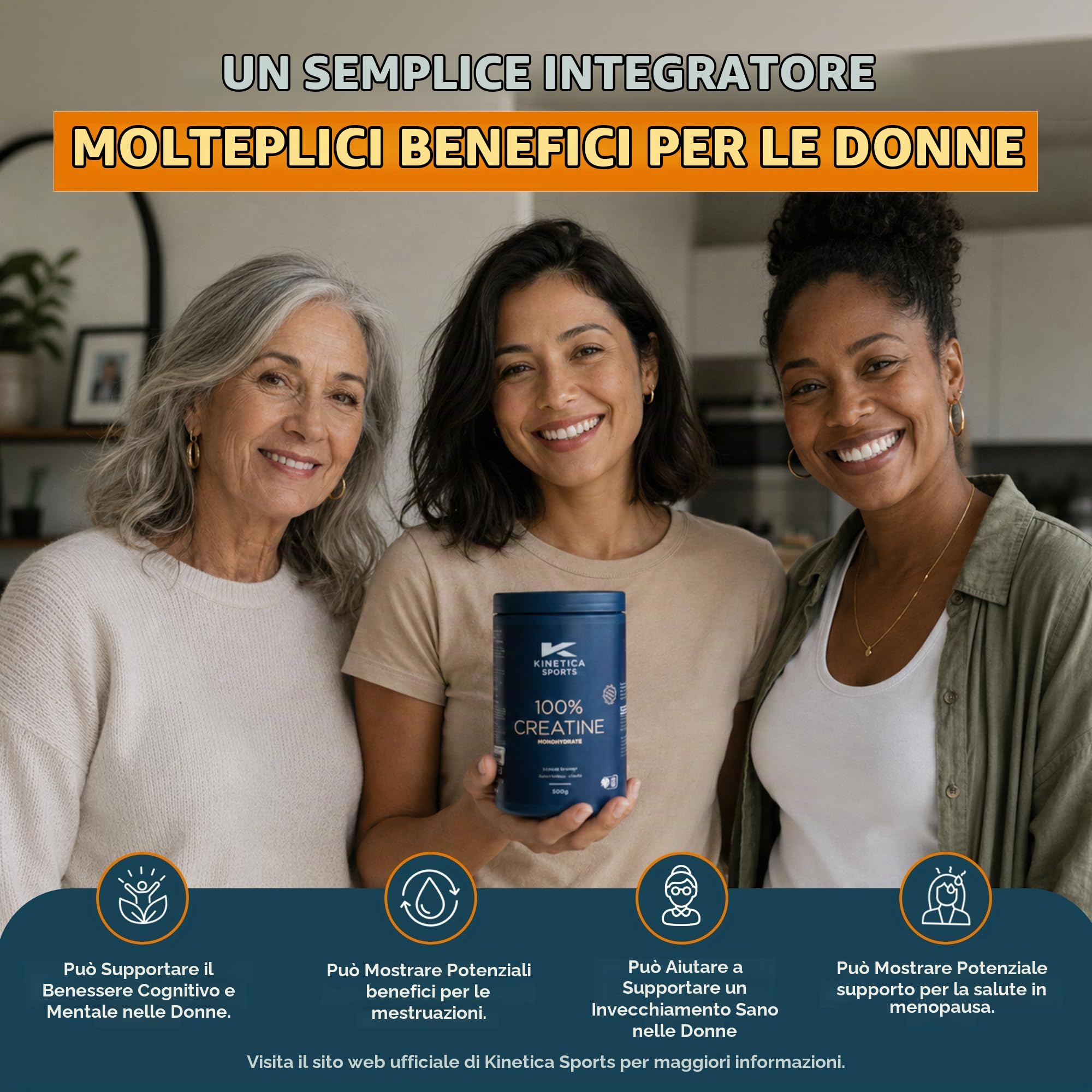 Kinetica Creatina in polvere 100%, 500 g, creatina monoidrato, 147 dosi, creatina in polvere per atleti, conforme ai criteri AMA, facilmente solubile, vegana, senza glutine.