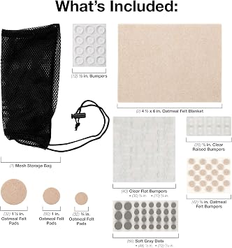 SOFTTOUCH Self-Stick Heavy Duty Furniture Felt Pads and Bumpers for Hard Surfaces, 320 Piece Value Pack with Free Storage Bag. (4714795N)