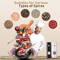 Vista 5 de Electric Salt and Pepper Grinder Set, Rechargeable Automatic Pepper Mill Grinder with LED Light, Adjustable Coarseness shakers, One-Hand Operation
