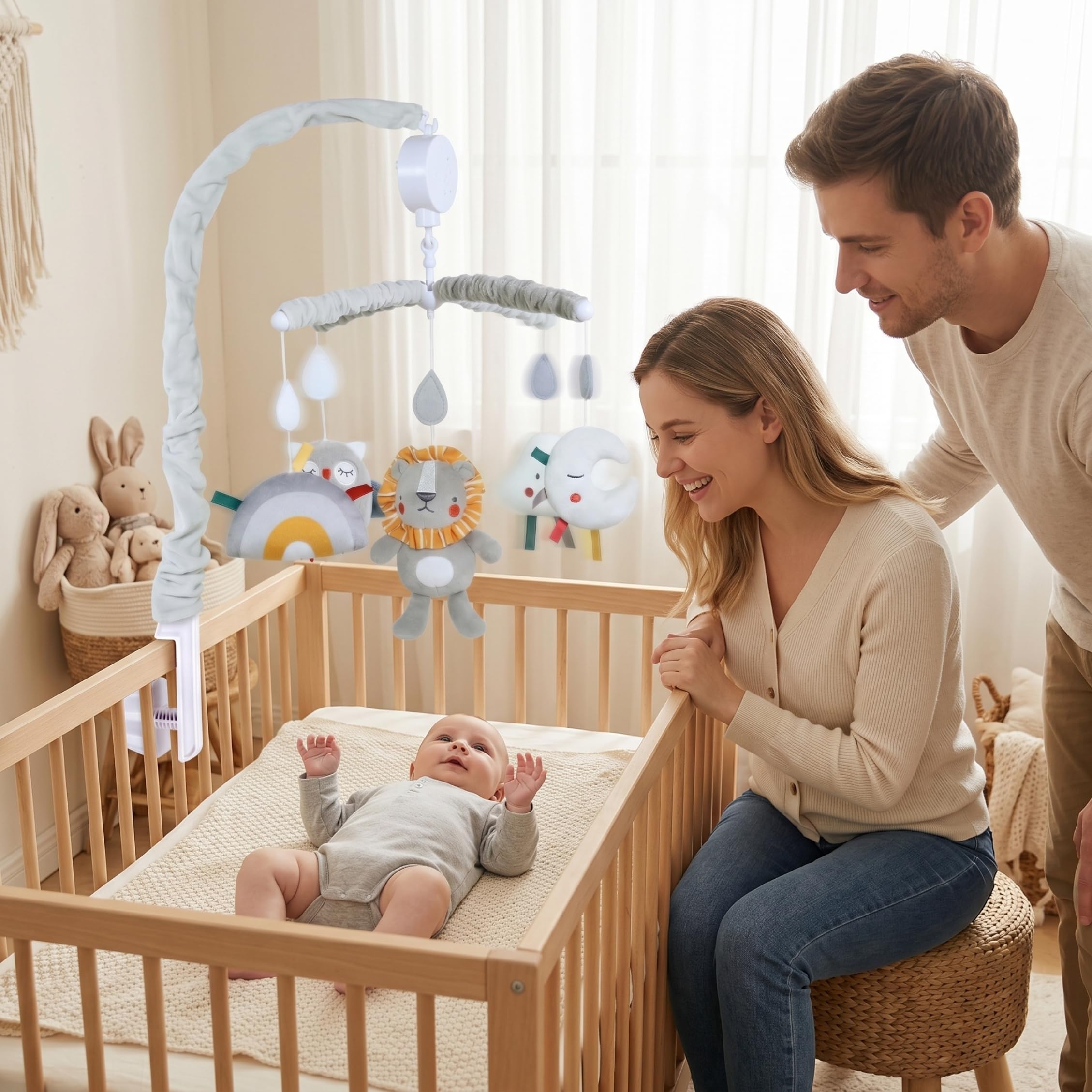 Móviles, Móvil para Cuna de Bebé, Juguete Colgante para Cuna Relajante Giratorio con Sonido Lavable y Suave Móvil para Bebé para Niñas y Niños