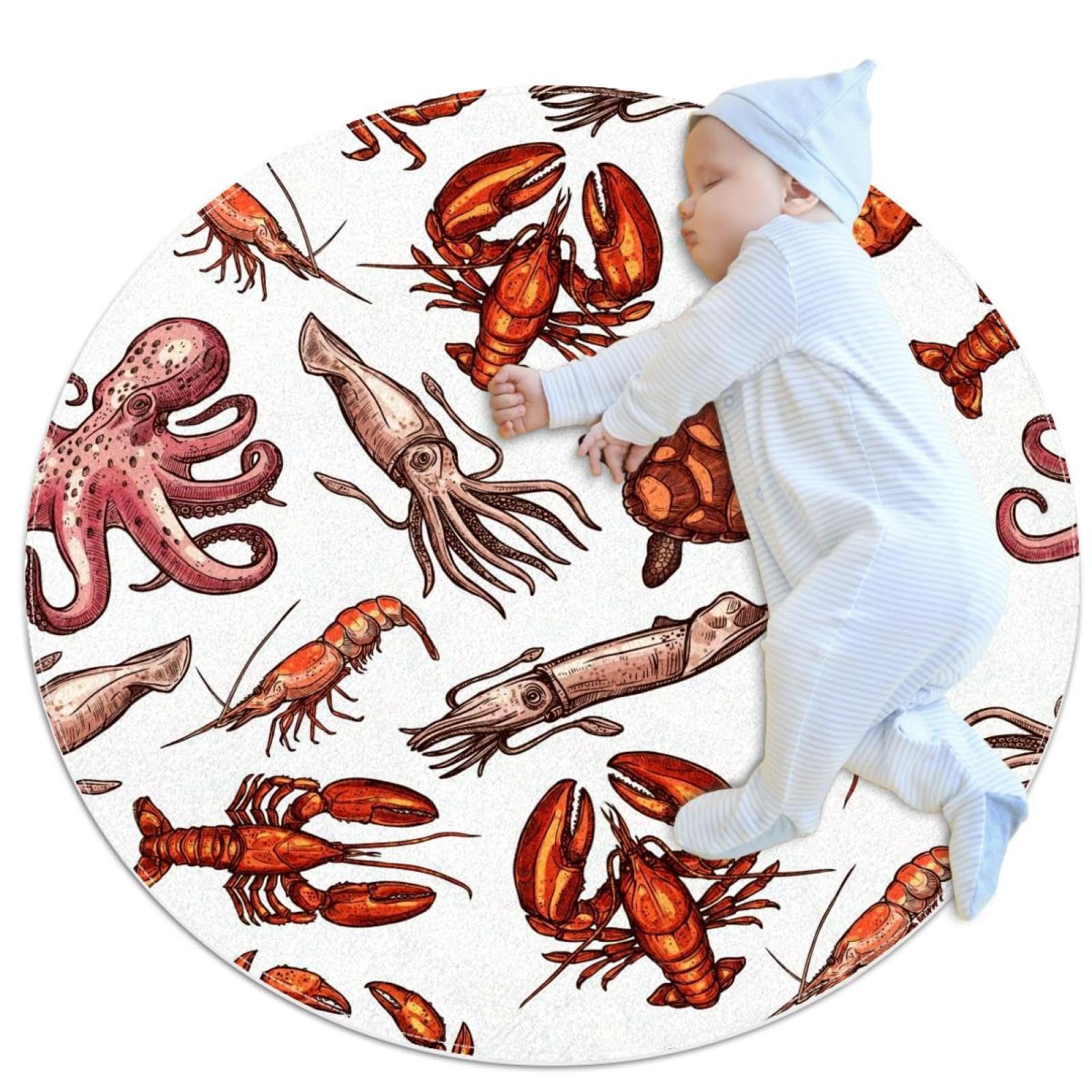 Tapis de salle de bain homard et tortue : paillasson rond 1m