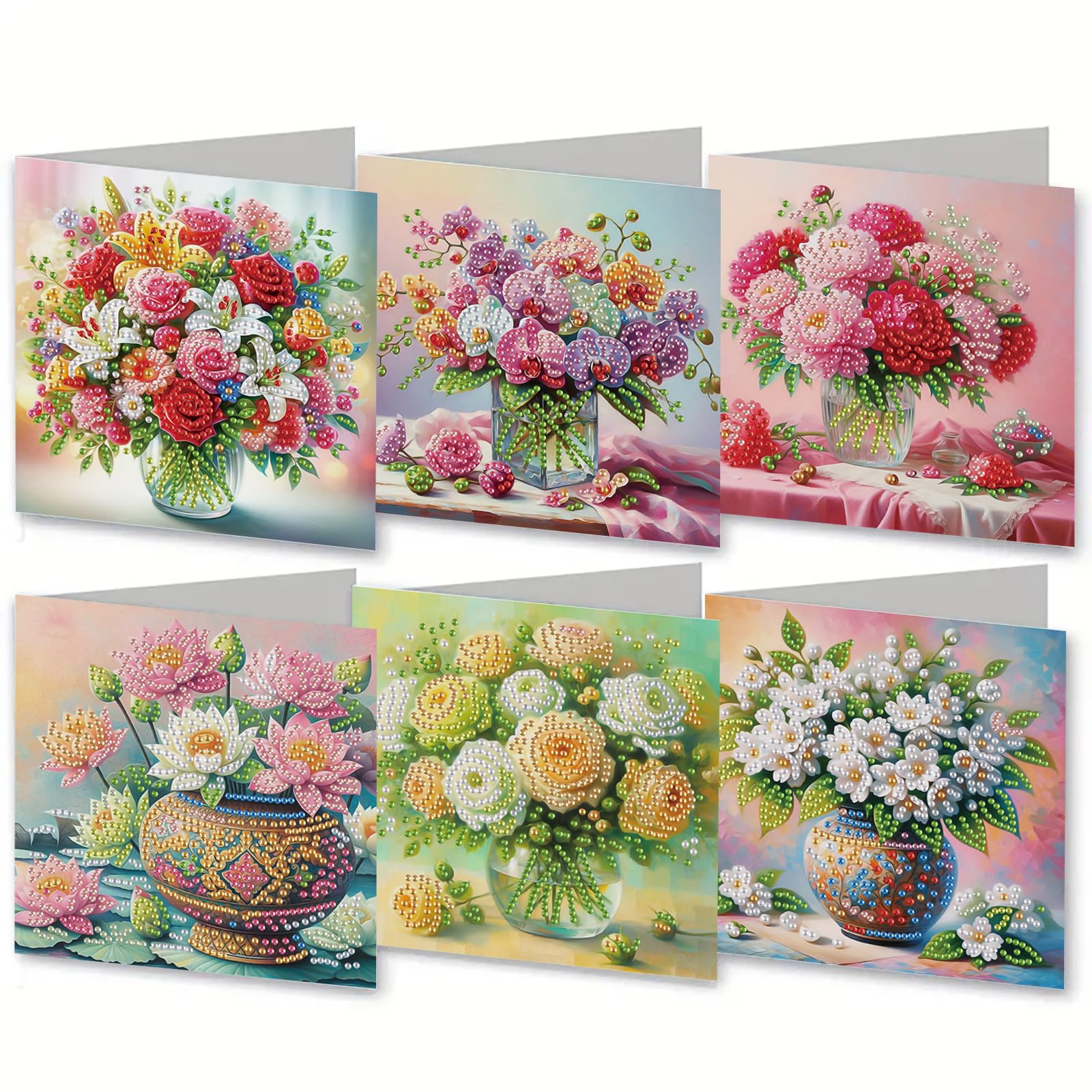 ARTopet 6Pcs DIY Folding Greeting Card Diamond Art Painting Creative Design Foldable Thank You Cards Blessing Greeting Card Set for Birthday Crafts