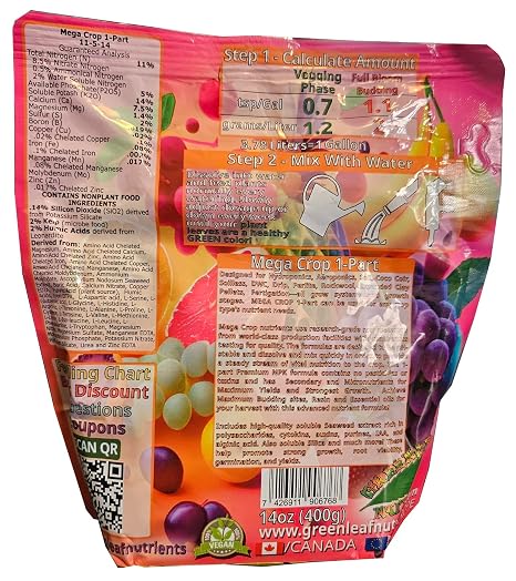 Mega Crop 1-Part Complete Hydroponic and Soil Base Nutrient Fertimizer for Plants with Organics - ينتج 400 لتر!