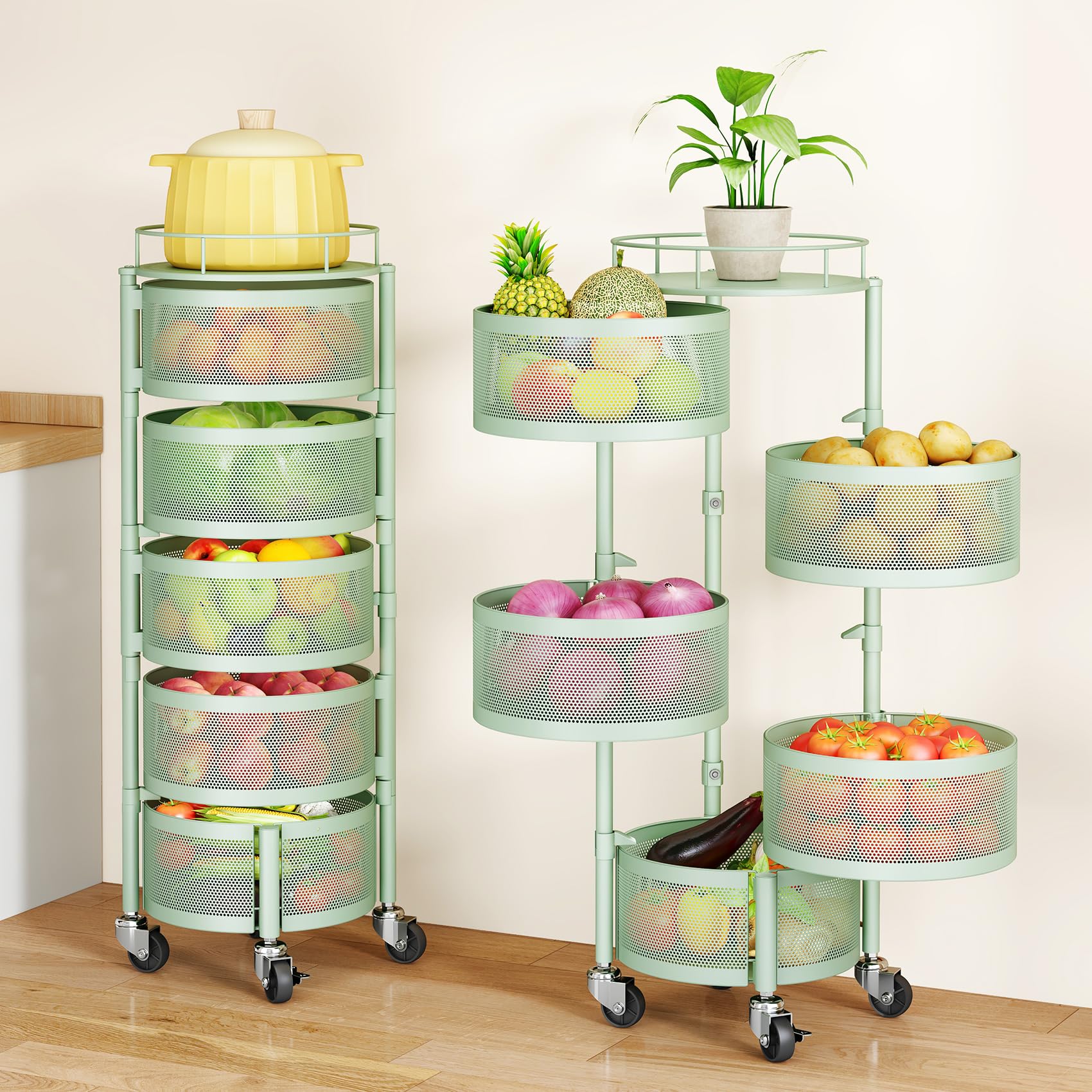 SAYZH 5 Tier Fruit Vegetable Basket Stand for Kitchen — Rotating