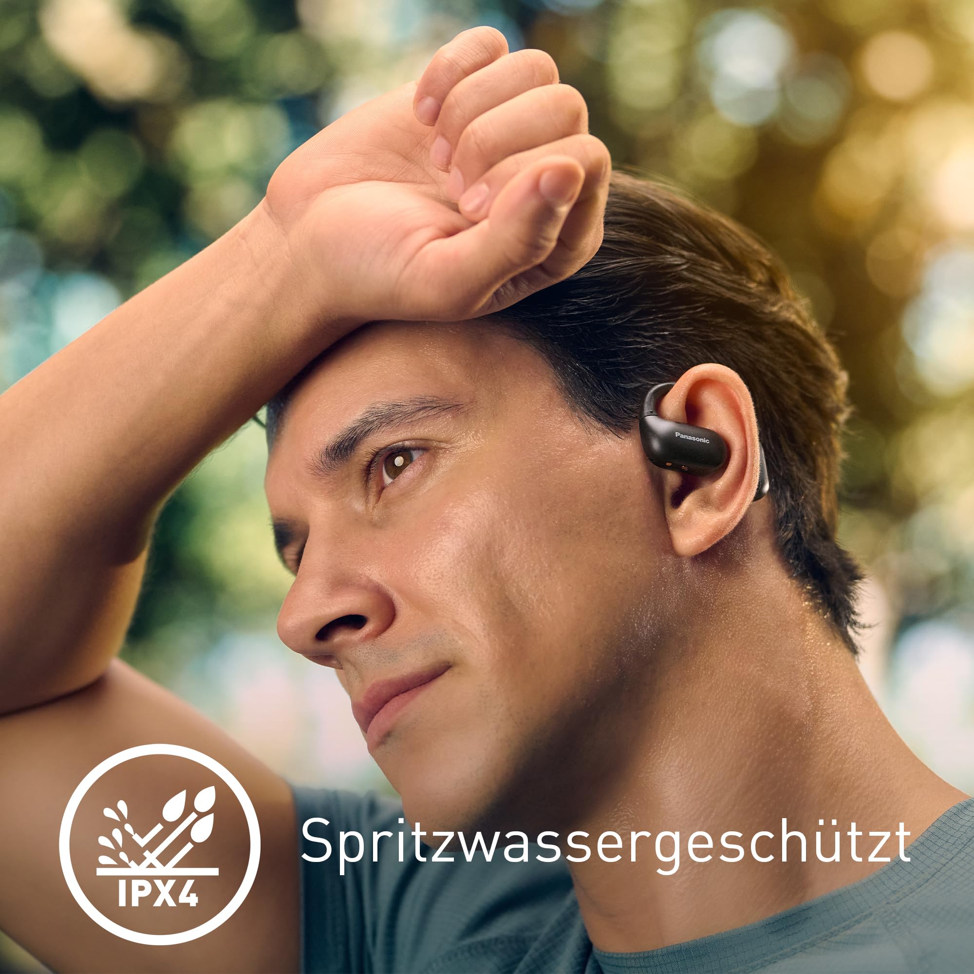 Panasonic RB-F10DE-K Open-Ear kabellose Kopfhörer, Bluetooth 5.4 Kopfhörer mit ENC Mikrofon, 25 Std. Wiedergabe, IPX4 Sport Kopfhörer, Touch-Bedienung, Schwarz