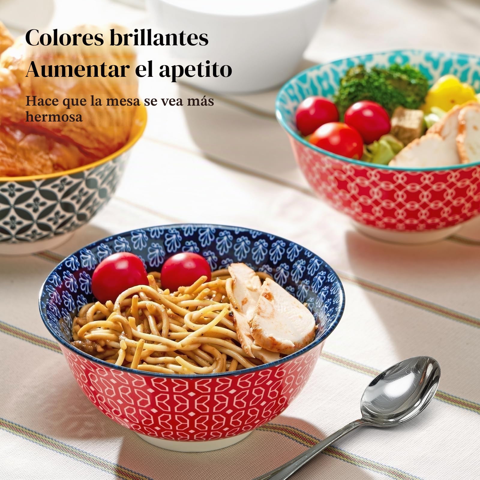 DOWAN Cuencos de Porcelana para Cereales 680ml, Cuencos de Sopa de Colores Vibrantes 15,2 cm, Cuencos de Avena para Pasta, Ensalada Pequeña, Guisos, Arroz, Microondas y Lavavajillas, Juego de 6