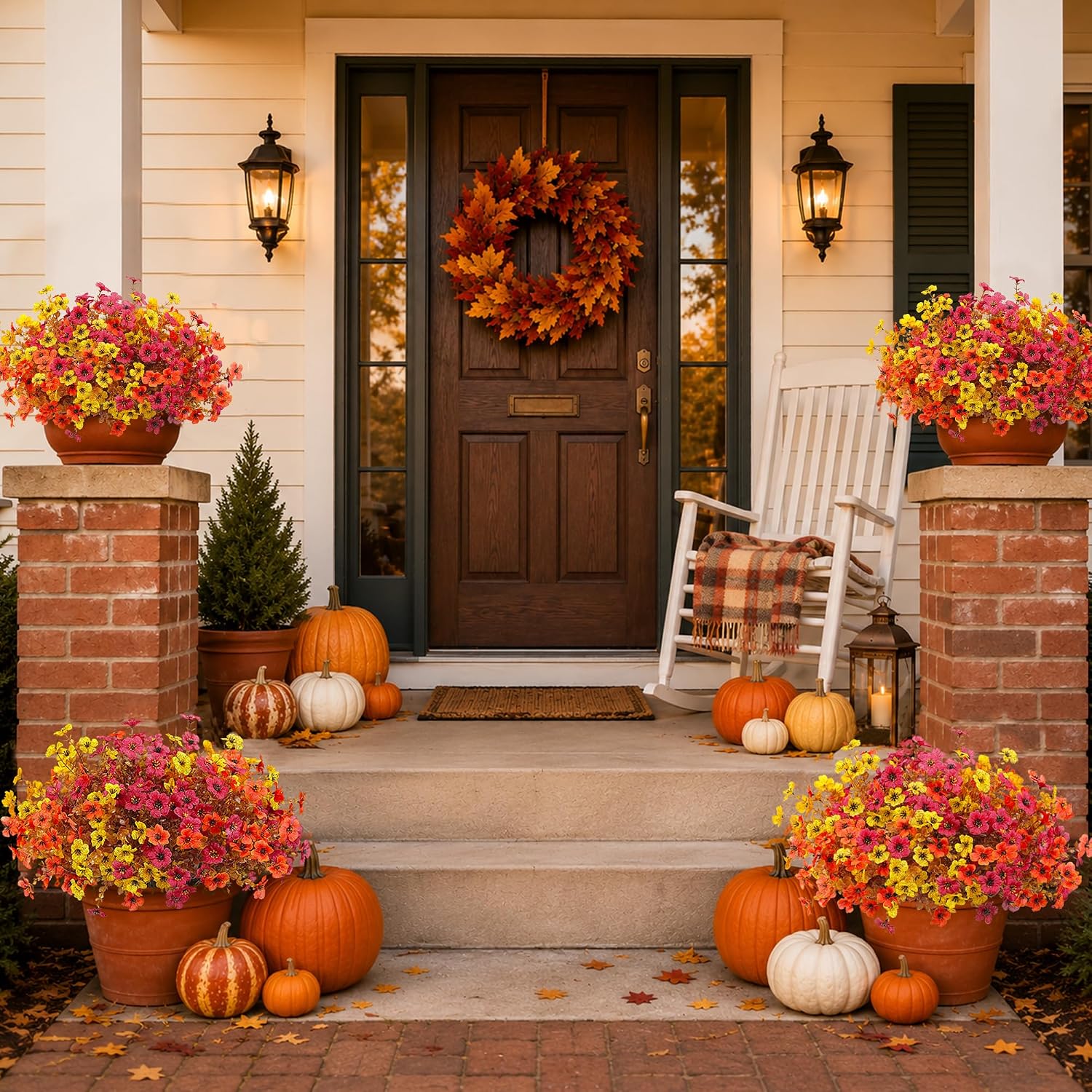 Artificial Fake Fall Flowers Mums for Outdoors Home Porch Decoration