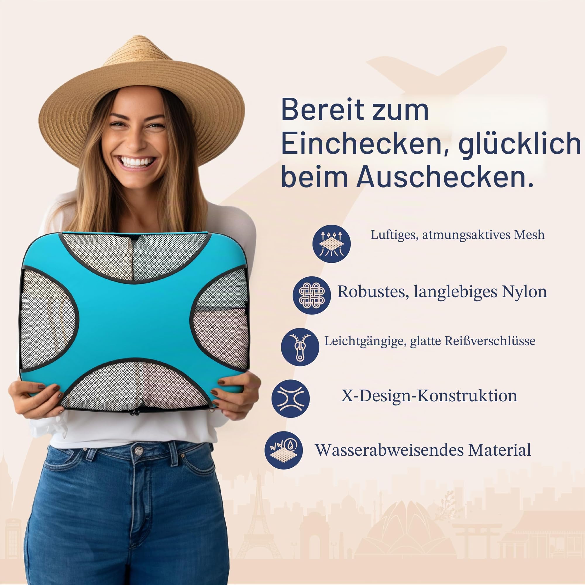 Shacke Packung - Packwürfel 4er Set – Reiseorganisierer Mit Wäschebeutel (Aquamarin)