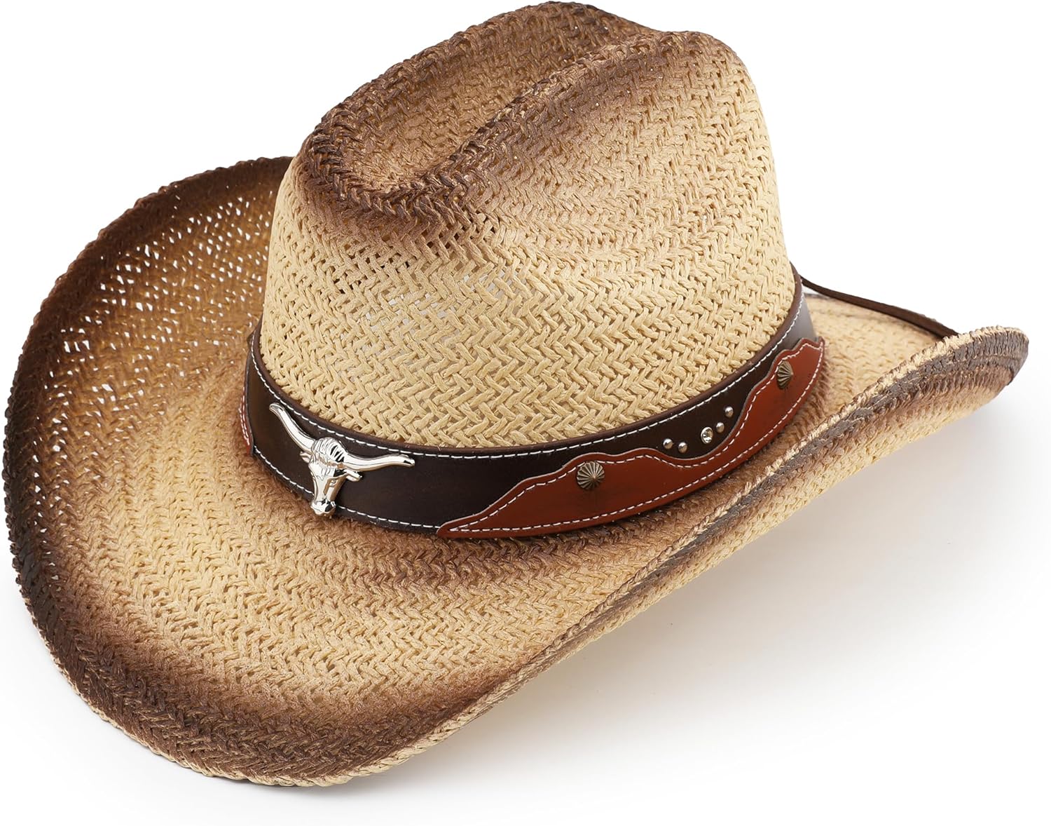 Western Straw Cowboy Hat for Women and Men, Sun Beach Cowgirl Hat, Wide Brim, Cattleman Crease Style