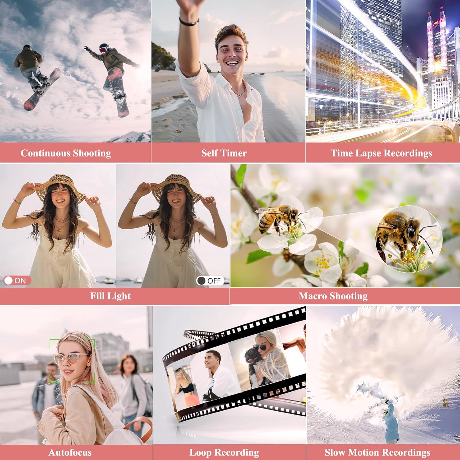 4K Digital Camera for Photography, 64MP Vlogging Camera for YouTube, WiFi Vlog Cameras with 18X Digital Zoom, 3'' Flip Screen and 32GB TF Card, Pink