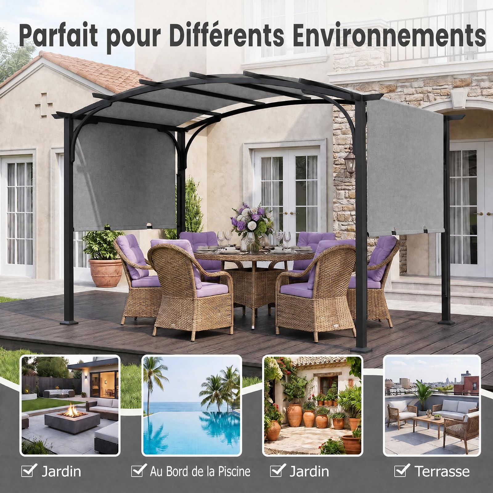 GOPLUS 3 x 2,5 M Pergola Jardin Extérieur en Métal avec Toit Coulissant