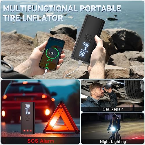 Miniatura 5 de GIGART Inflador de neumáticos portátil para automóvil, compresor de aire portátil con batería de 25000 mAh, bomba de neumáticos de 150 PSI con