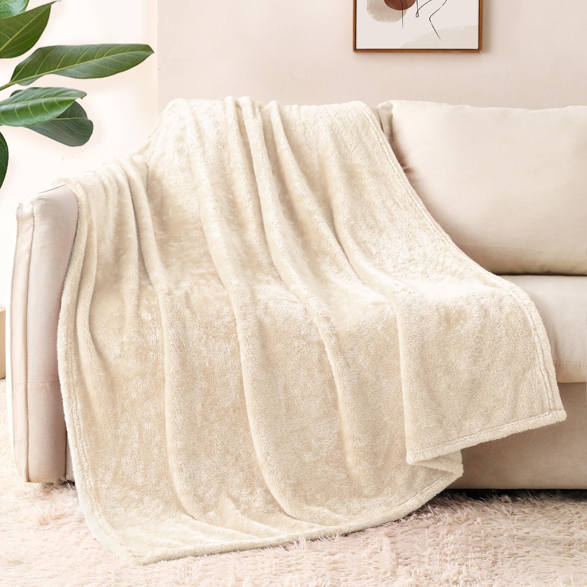 Whale Flotilla Manta Mullida de Sofá, Cálida Manta de Forro Polar para Cama, Muy Suave y Acogedora, 130 x 170 cm, Beige