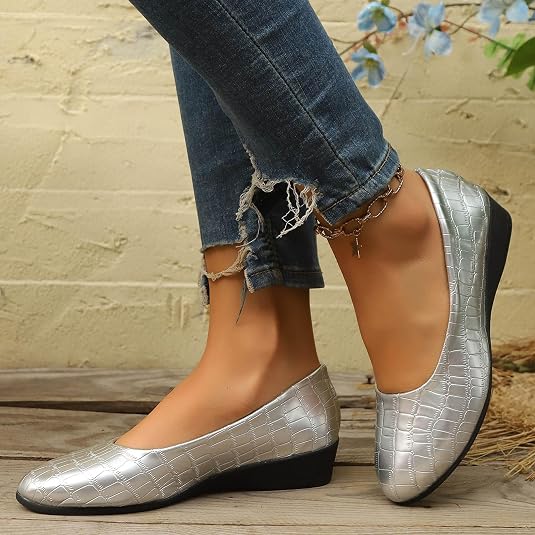 Ballerines Femme Compensées En Velours - Mocassins Confortables Élégants Sans Lacet, Chaussures Décontractées Légères