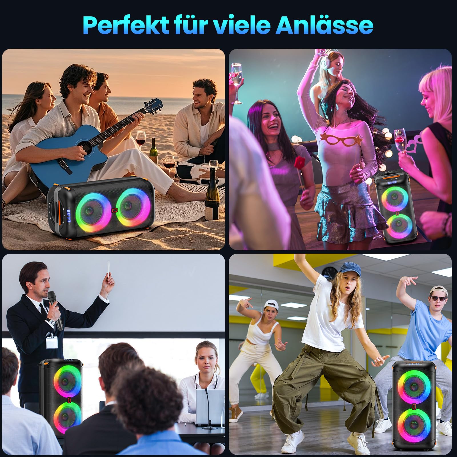 HWWR Karaoke Maschine mit 2 Mikrofonen, Tragbare PA Anlage mit Bluetooth 5.3, EQ Modi, RGB Licht, TWS, USB/TF/AUX, Karaoke Set für Erwachsene und Outdoor-Partys