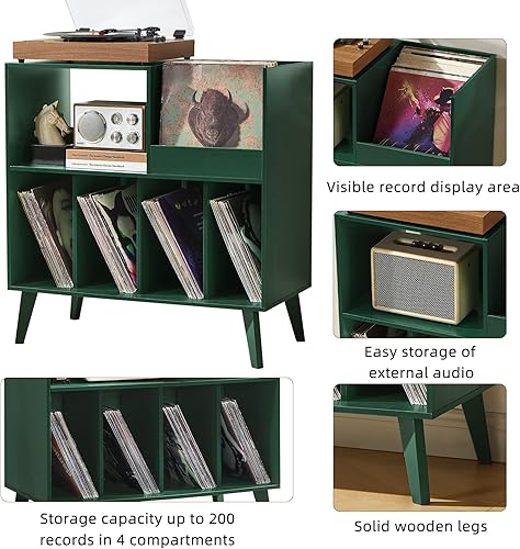 Miniatura 5 de LELELINKY Soporte grande para tocadiscos, soporte giratorio con almacenamiento, soporte para discos de vinilo con área de visualización, mesa para