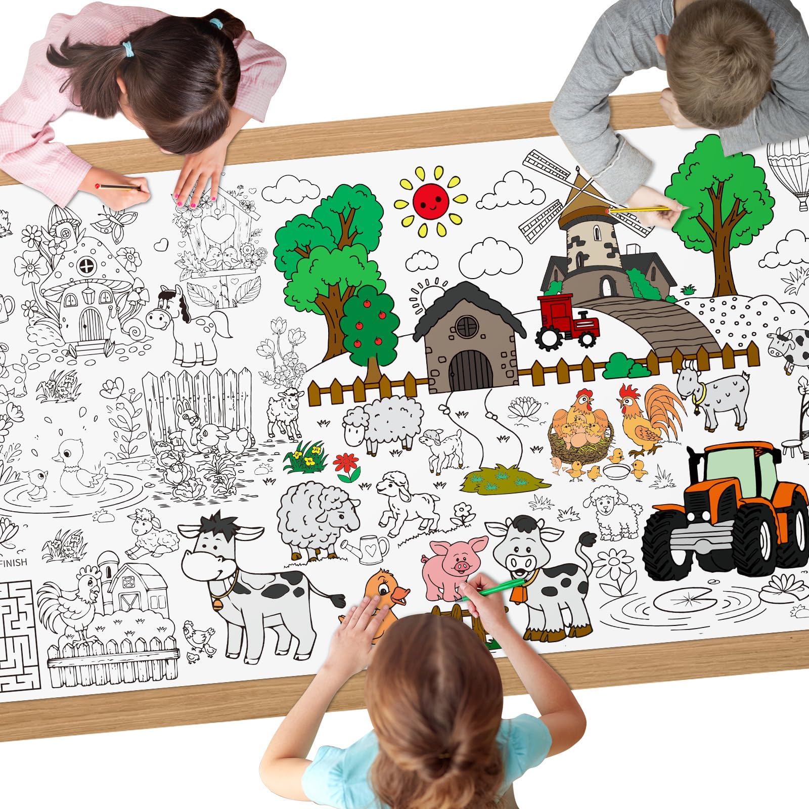 AYESY Weide Mal Tischdecke für Kinder, 183 x 76 cm, Riesige DIY Papier Ausmal Tischdecke, Bastelposter, Spiele, Geschenke, Aktivitäten Banner, Kunst Klassenraum Dekoration