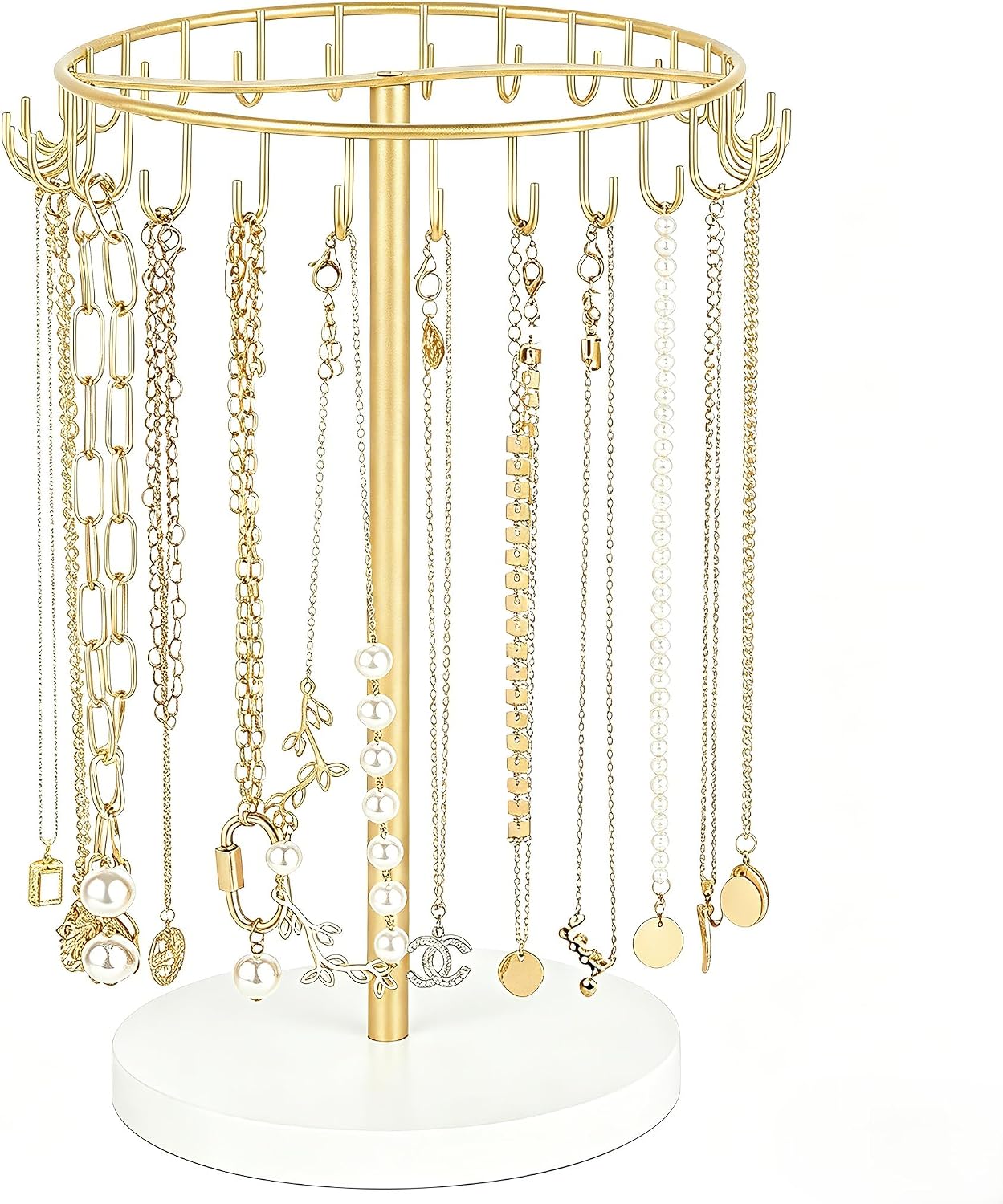 Necklace Holder with 30 Hooks, Metal Jewelry Display Stand for Storage and Hanging Necklaces Bracelets Keychains Home Room Decor, Gold Jewelry Organizer Tabletop Stand for Women Girls (Gold, 30 Hooks)