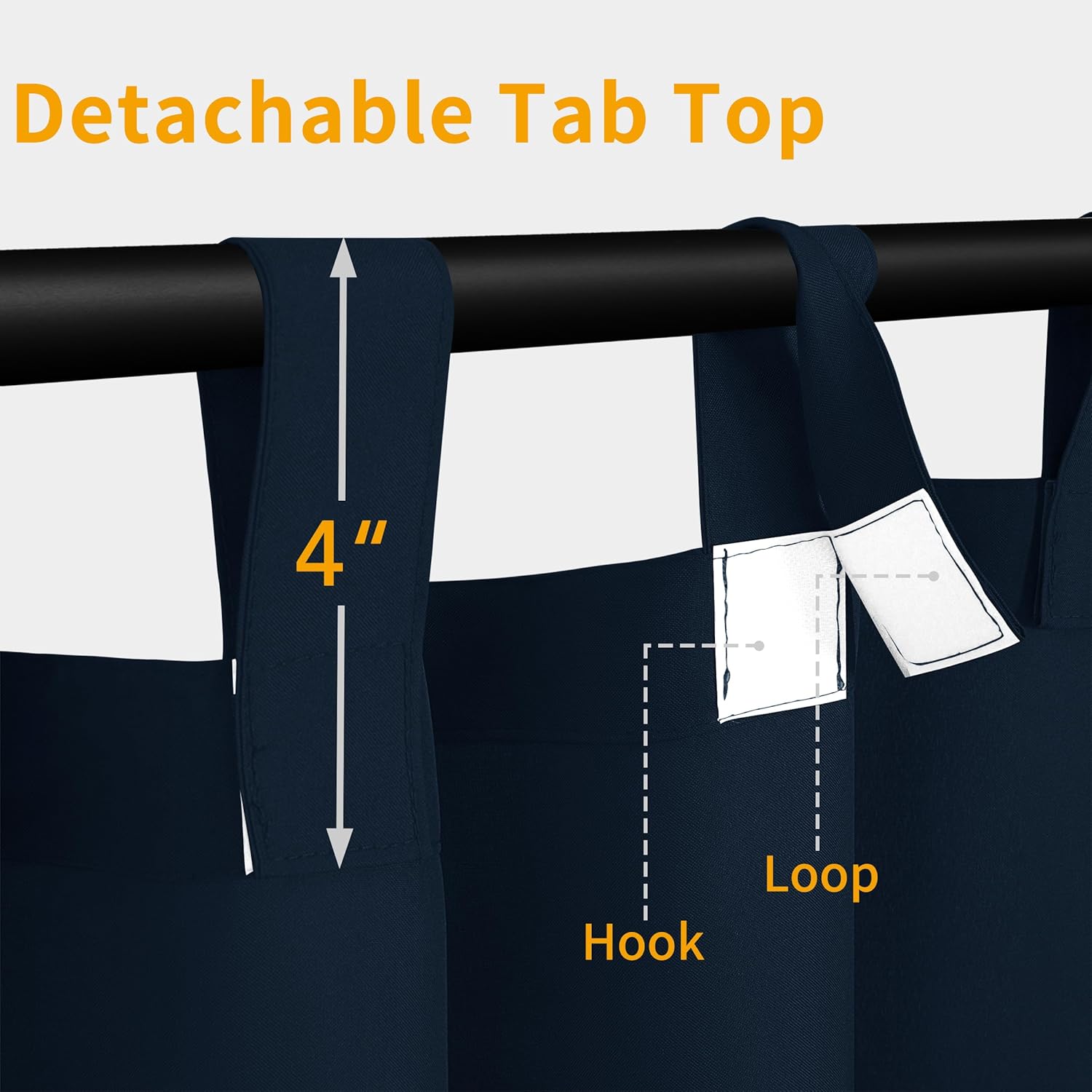 Easy-Going Outdoor Patio Curtains Detachable Tab Top Windproof Weatherproof Curtain for Cabana, Porch, Pergola and Gazebo, Tab Bottom Drape, 2 Panels, 110W x 84L inch, Navy