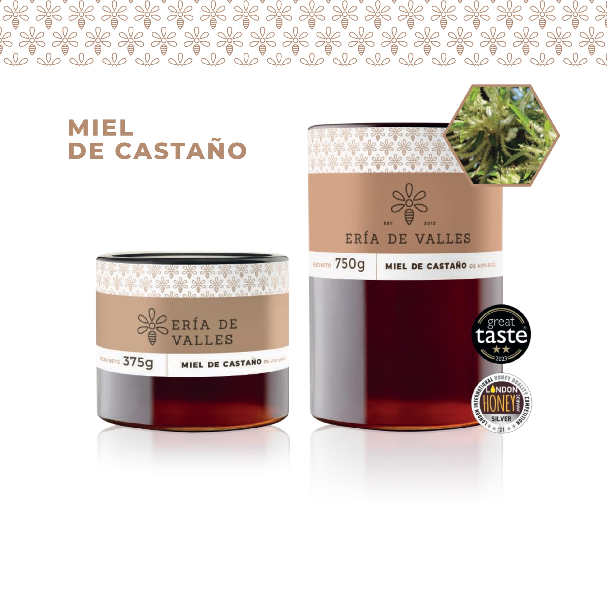 Eria de Valles – Miel de Castaño de Asturias 100% Natural – Aroma Amaderado y Floral, Sabor Dulce y Notas Saladas – Miel Cruda Artesanal (750 g)