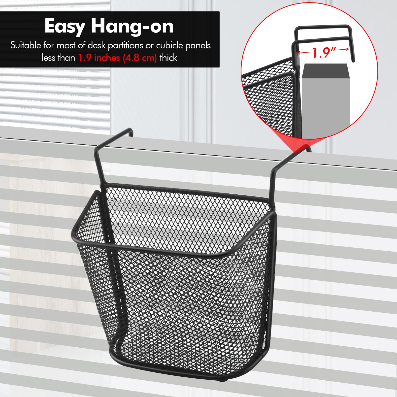 Poeland Cubicle Hanging Basket for Office, Cubicle Accessories Easy Hang-on Metal Mesh Shelf Storage Organizer for Desk Partitions Cubicle (2 pack)