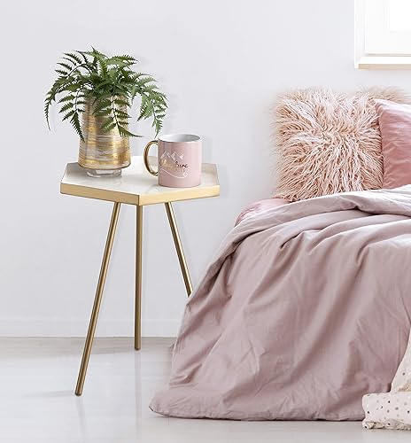 Miniatura 2 de Kate and Laurel Kashvi - Mesa auxiliar hexagonal moderna, 14 x 14 x 20 pulgadas, color blanco y dorado, mesa auxiliar geométrica contemporánea