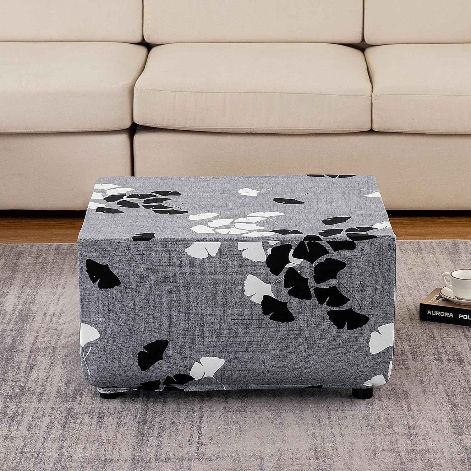 Boho Ottoman Slipcover Square 40×40 38×38 36×36 50×50 48×48 Stretch Hassock Covers Rectangle L/XL Storage Stool Furniture Protector Printed Foot Rest Cover Living Room(B5,Rectangle L)