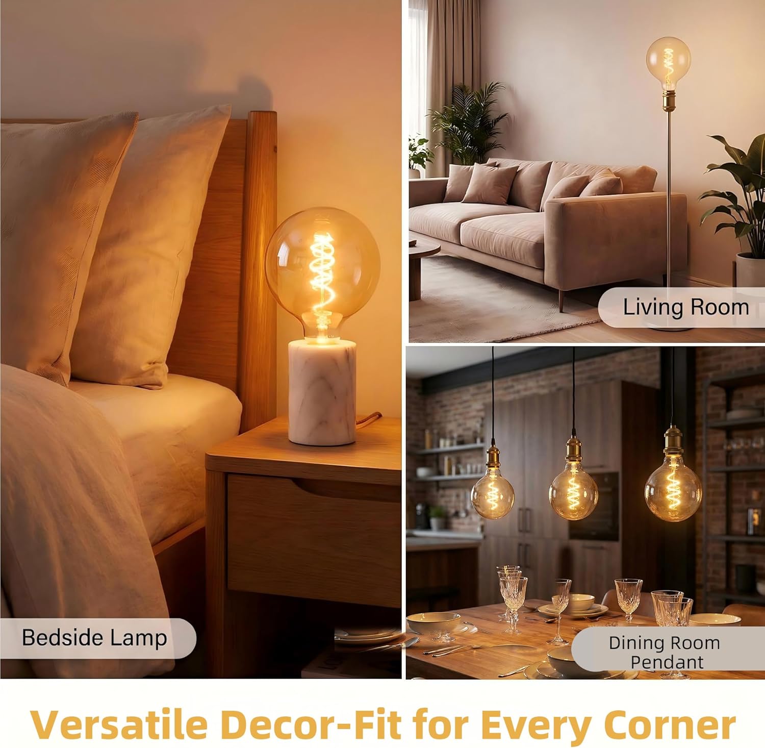 G125/G40 Large Vintage Oversized LED Edison Bulb Amber Glass 2200K Warm White Dimmable Light Bulb,6W E26 Base Antique Bulb for Pendant Lights & Floor Lamps (2 Pack)