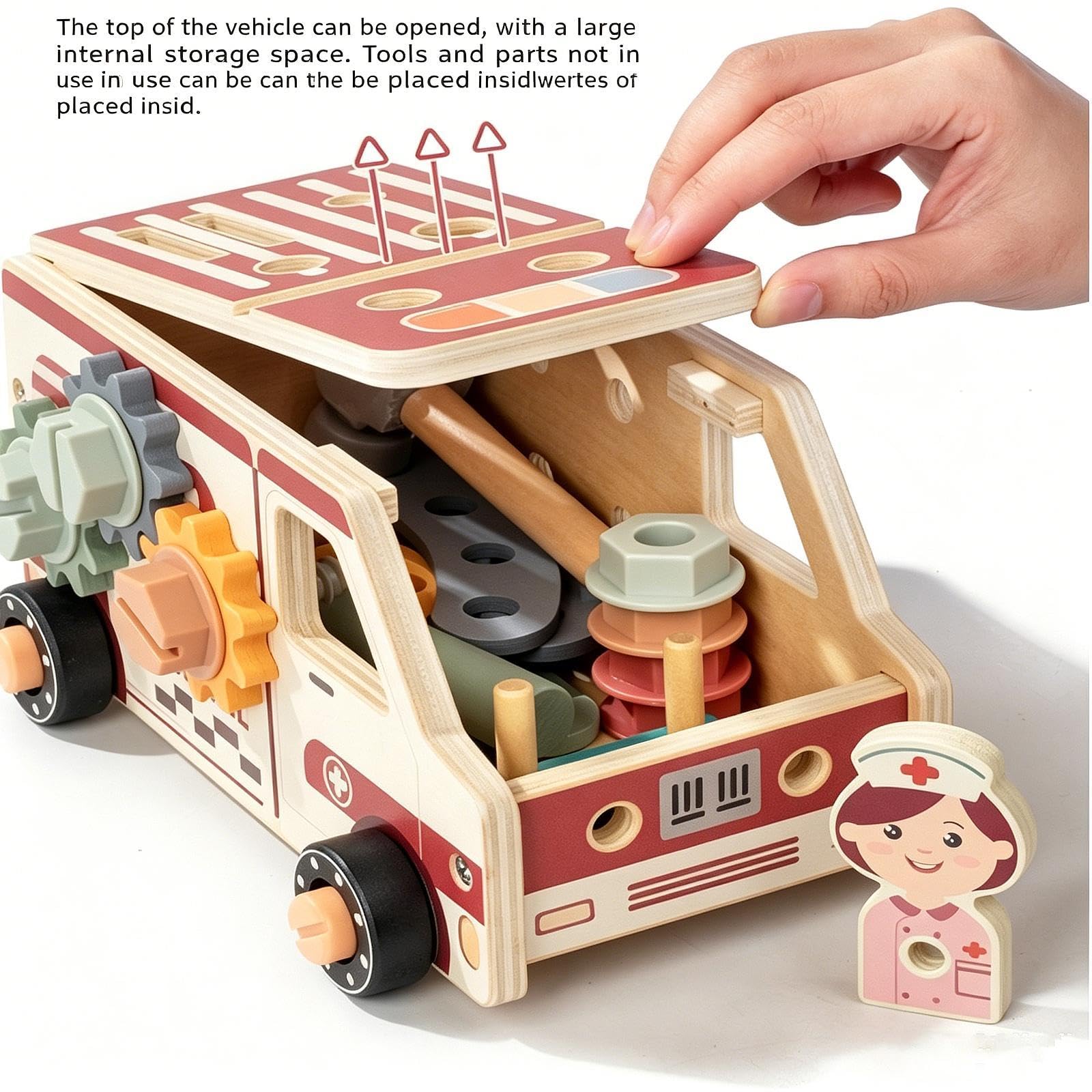 Kinderwerkzeugset, Pädagogisches Konstruktionsspielzeug Aus Holz, Werkzeugset für Kinder, Jungen Und Mädchen, Krankenwagen