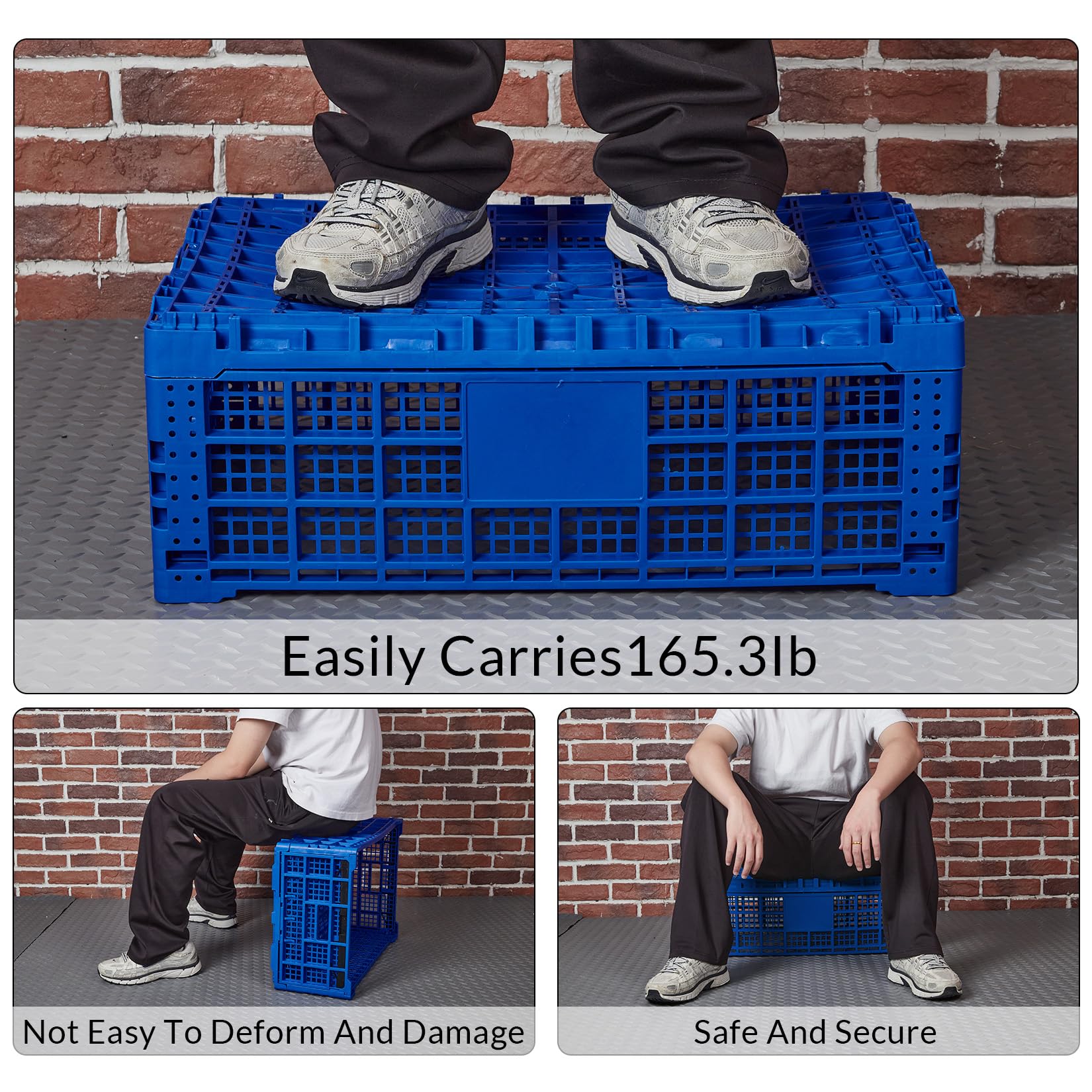 Garvee Lot de 10 Cagette Plastique Pliable Empilable 52 L avec Poignées, Bleu