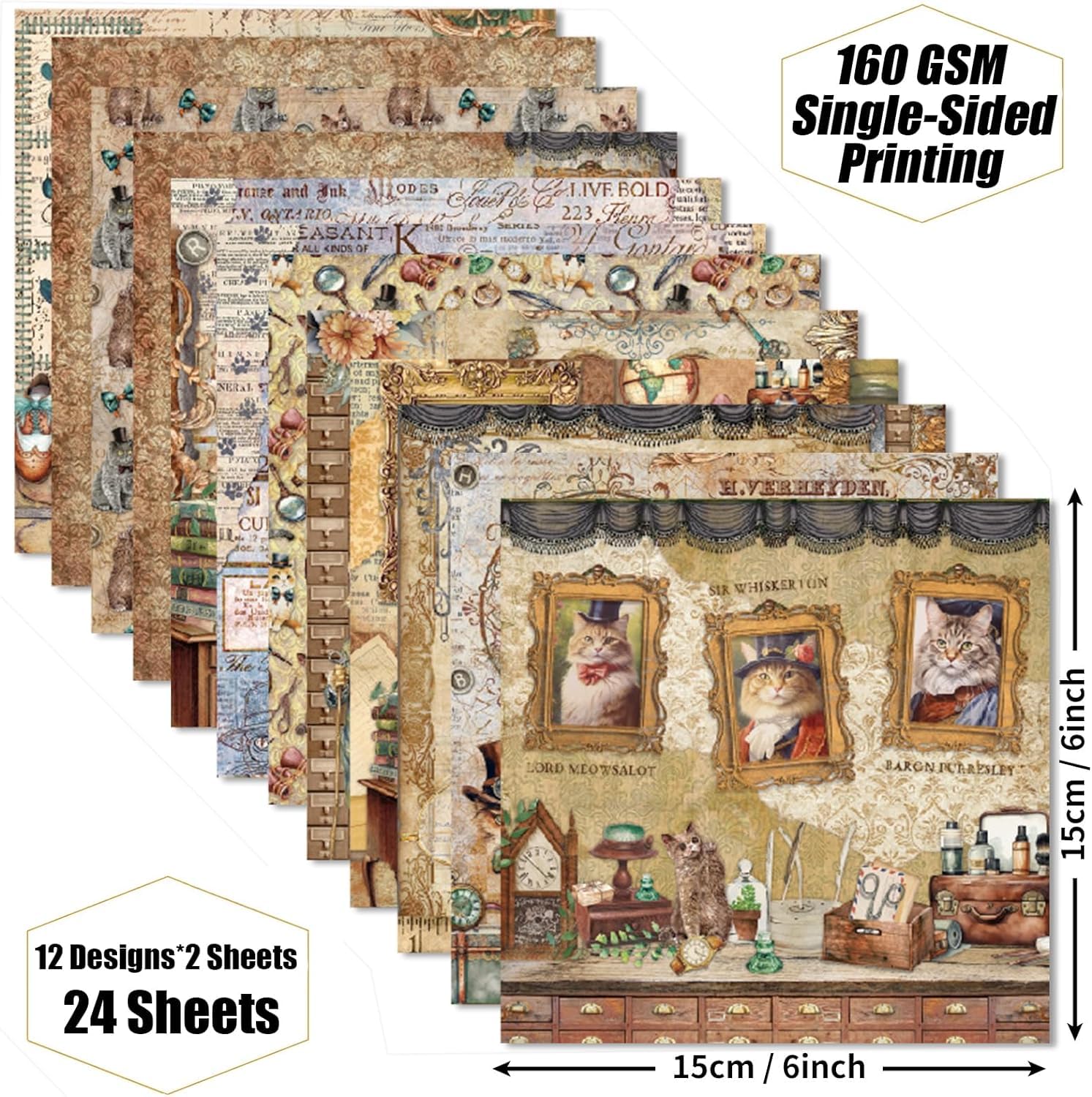 Whimsical Cat Scrapbook Paper Pad - 24 Sheets With 6 Adorable Double-Sided Designs For Card Making & Crafts