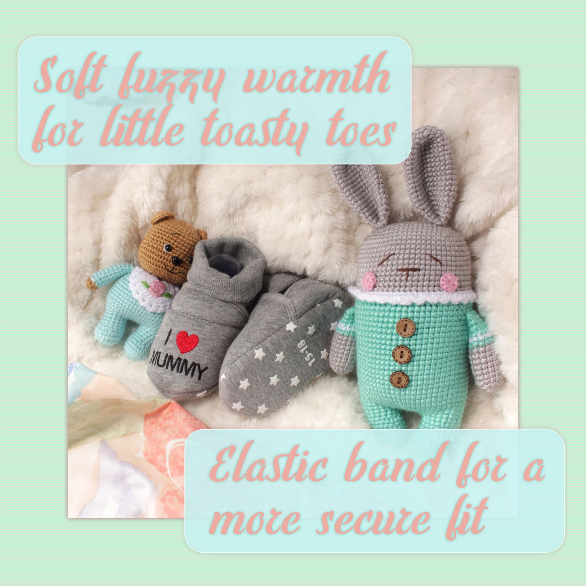 Infant 0-6 Months, Colorful Red Hearts Booties Bunny Ears Slippers, 0-6 Months, Color 19c