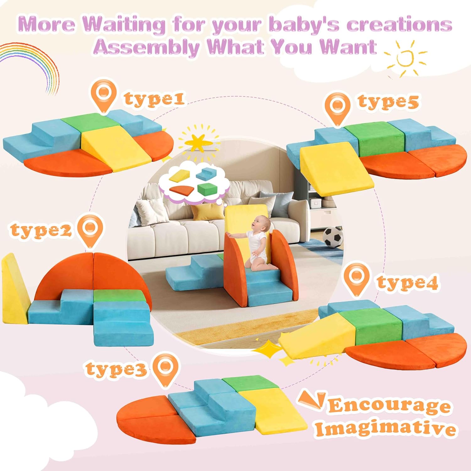 Nuturelly Toddler Climbing Toy, Foam Baby Climbing Blocks Play Set, 6 PCS Climbing Toys for Toddlers 3-12 Inside, Baby Gym Activity Set for Toddler Playground and Bedroom,Suede Texture
