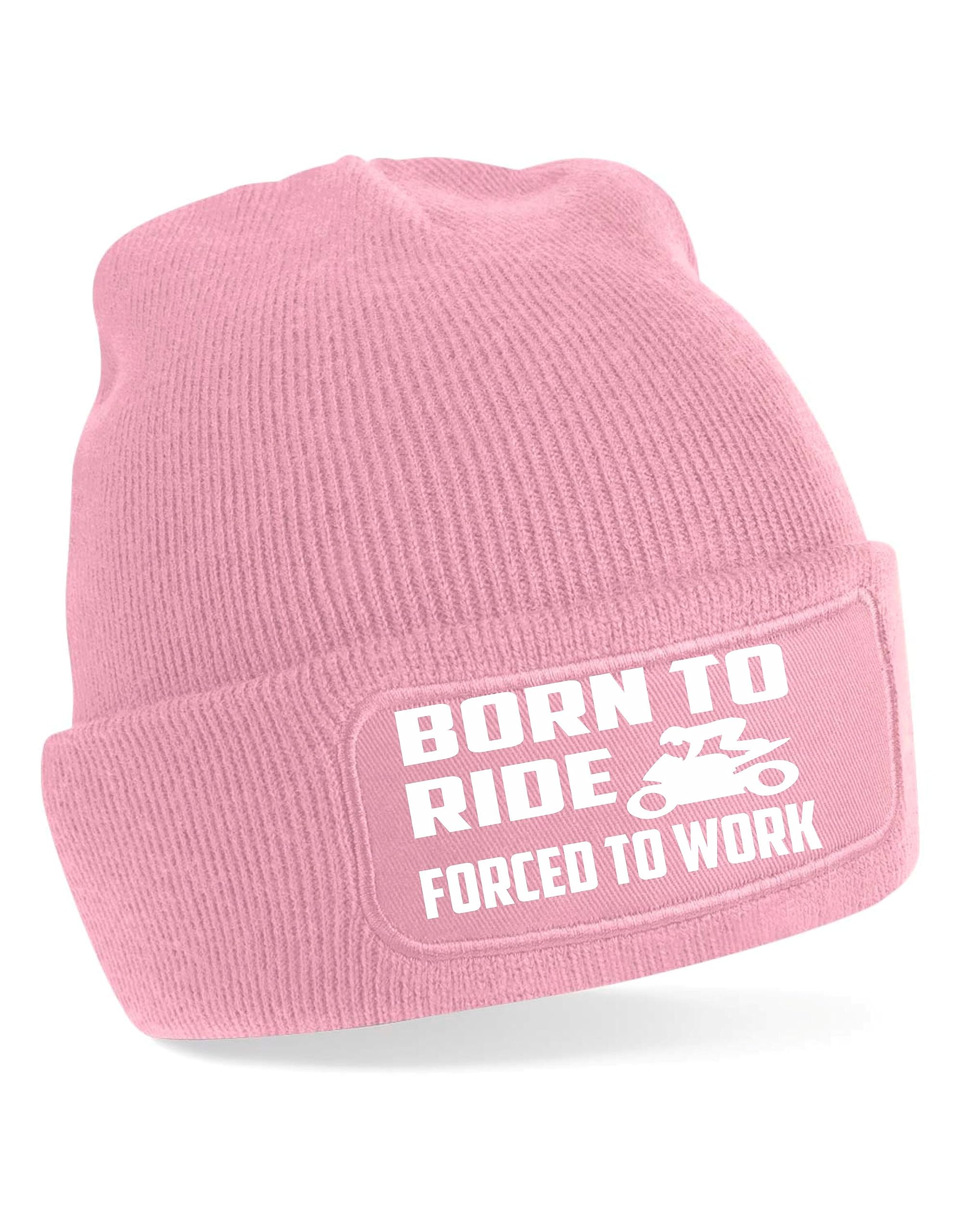 Print4U Born to Ride Forced to Work Beanie Hat Bikers for Men & Ladies Pink