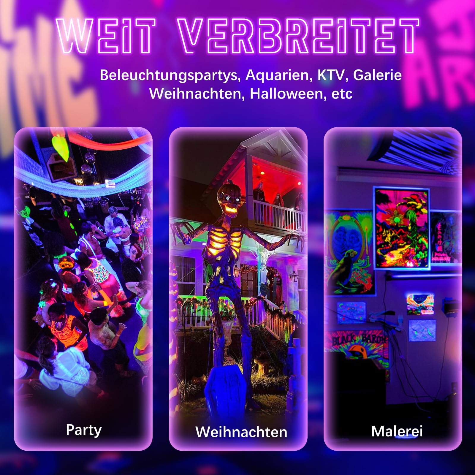 GKT 100W LED Schwarzlicht, Schwarzlicht Strahler, IP66 Wasserdichtes, schwarzlichtlampe mit Stecker, Passend für Halloween, Körpermalerei, Fluoreszierende Poste, Party Deko, Weihnachten