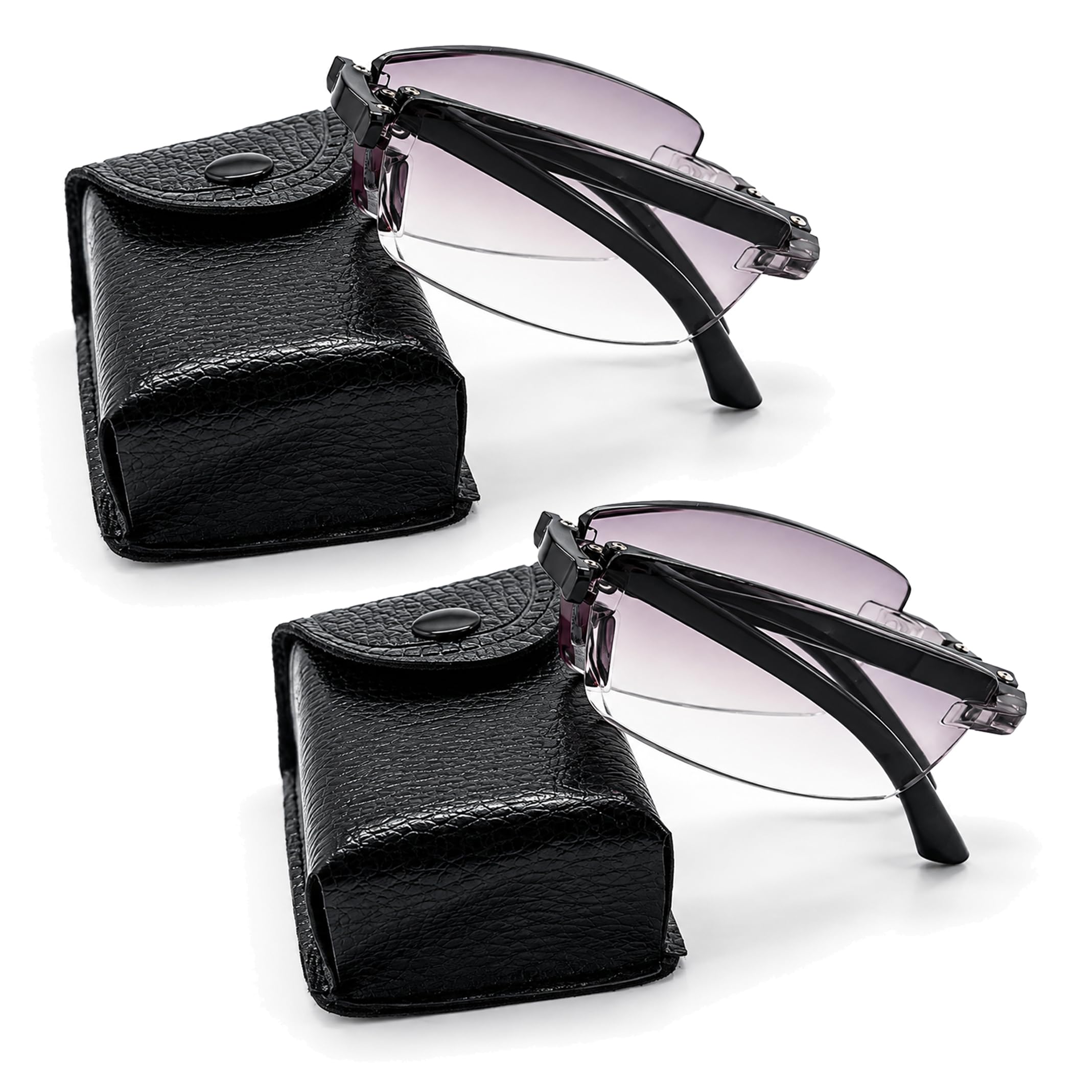 2 Pack Folding Reading Glasses Men Women Rimless Blue Light Blocking Fashion Diamond Cutt…