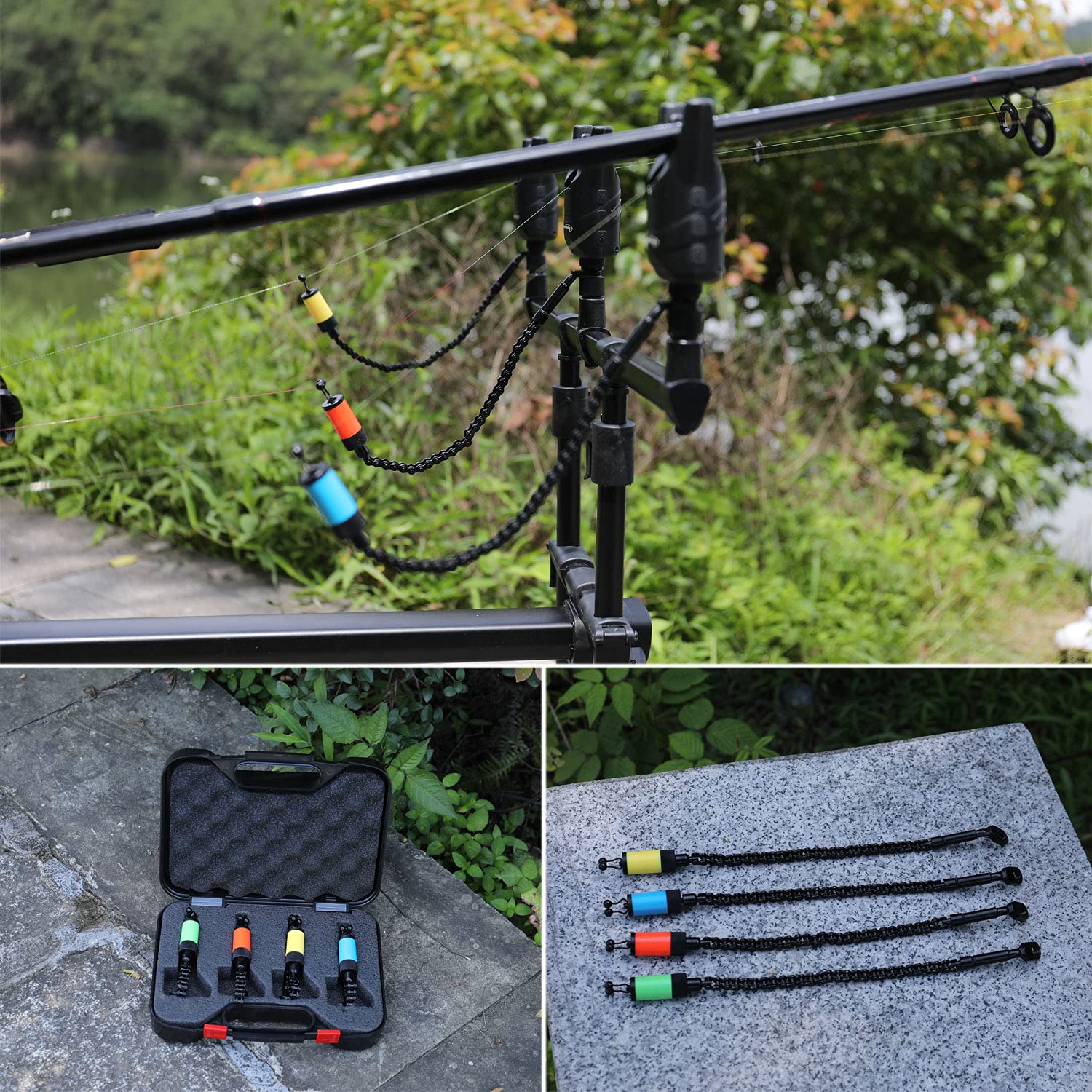 Sougayilang 4pcs Swingers de Pesca, Alarma de mordida Sensor Colgante para Pesca de Carpa con Caja de ABS