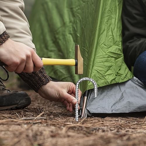 Miniatura 5 de Paquete de 12 estacas de barras de refuerzo de 12 pulgadas resistentes con gancho en J, anclajes de tierra de acero inoxidable para tiendas de