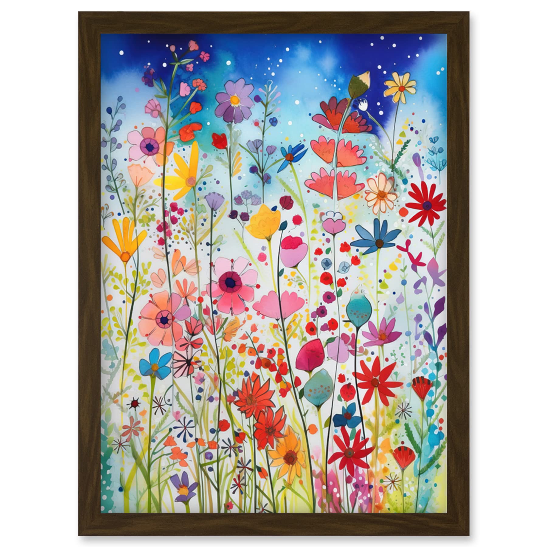 Artery8 Summer Wildflower Meadow Folk Art Artwork Framed Wall Art Print A4