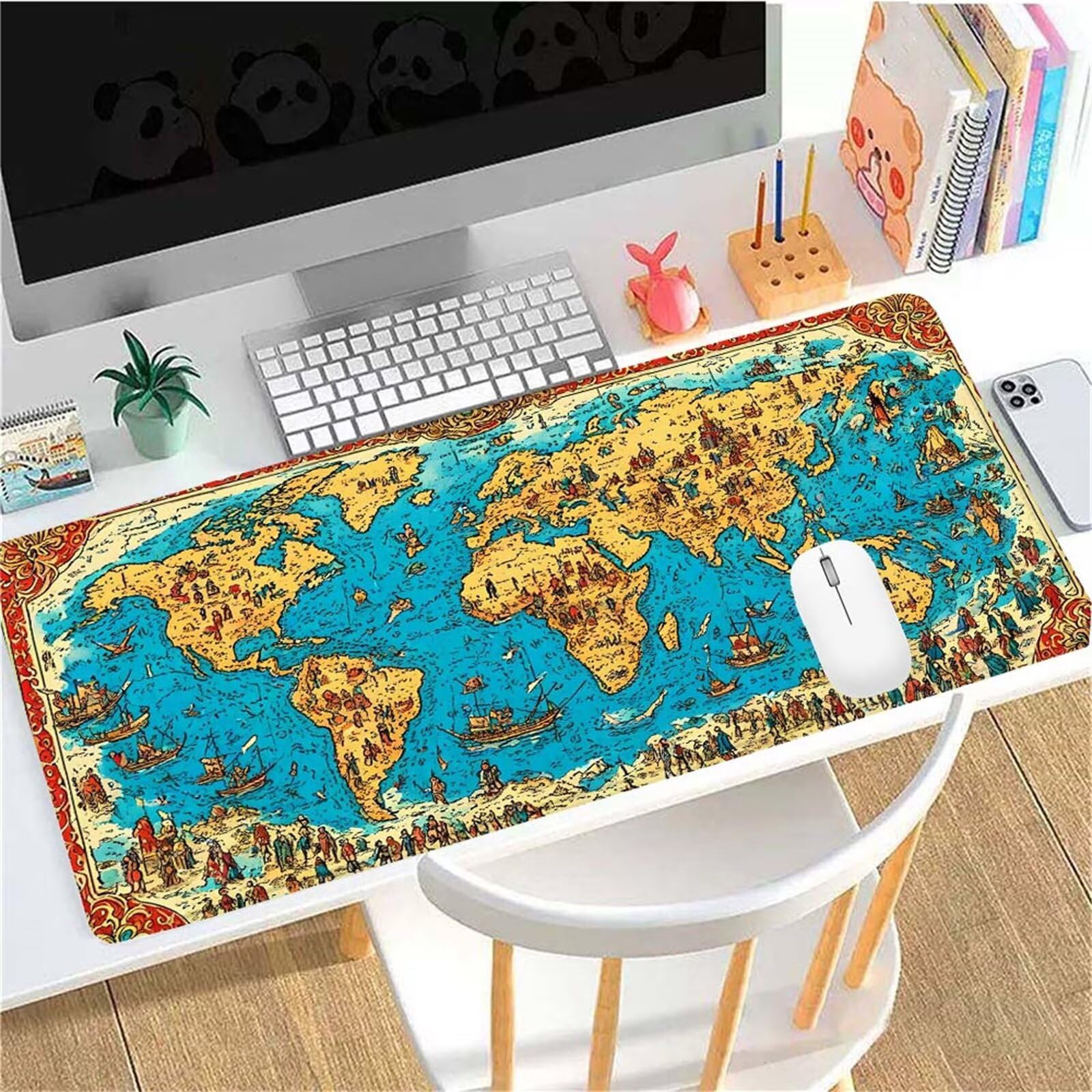 Alfombrilla Ratón Mapa del Mundo Alfombrilla Ratón XXL 1400x600x3mm Mouse Pad Resiste Salpicaduras, Extendida de Gran Tamaño con Bordes Cosidos, Mejora la Precisión y la Velocidad, Duradera y-429