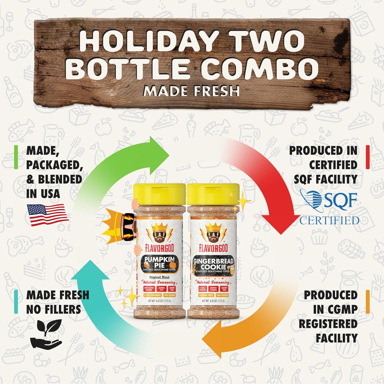 Holiday Combo Pack of 2 Herb, Spice and Seasoning Gift Set - Pumpkin Spice, & Gingerbread Cookie - Premium All Natural & Healthy Spice Blend - Low Sodium Seasoning - BBQ & Steak Rub by Flavor God