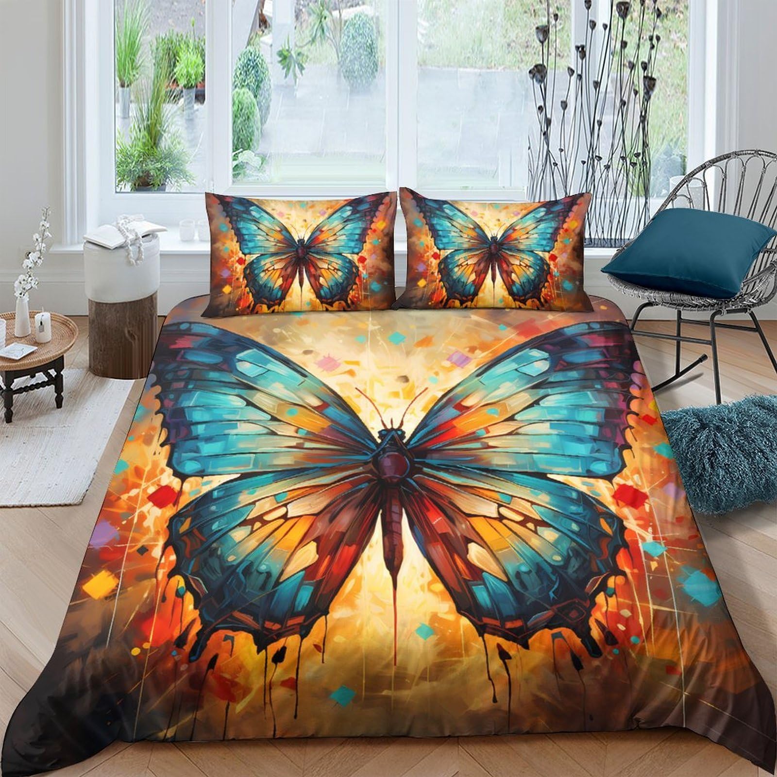 Ctjqhvkz Style-8 3D Printed Vibrant Butterfly Fitted Sheet Microfiber Soft Anti-Slip Abstract Bed Cover For Bedroom Guest Room Decor Single（135X200cm）