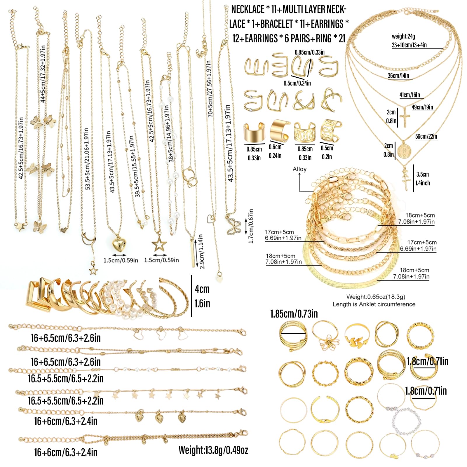 73PCS Schmucksets für Damen, Schmuckset Gold, Modeschmuck Schmuckset, Schmuck Set für Geschenke Geburtstags Valentinstag